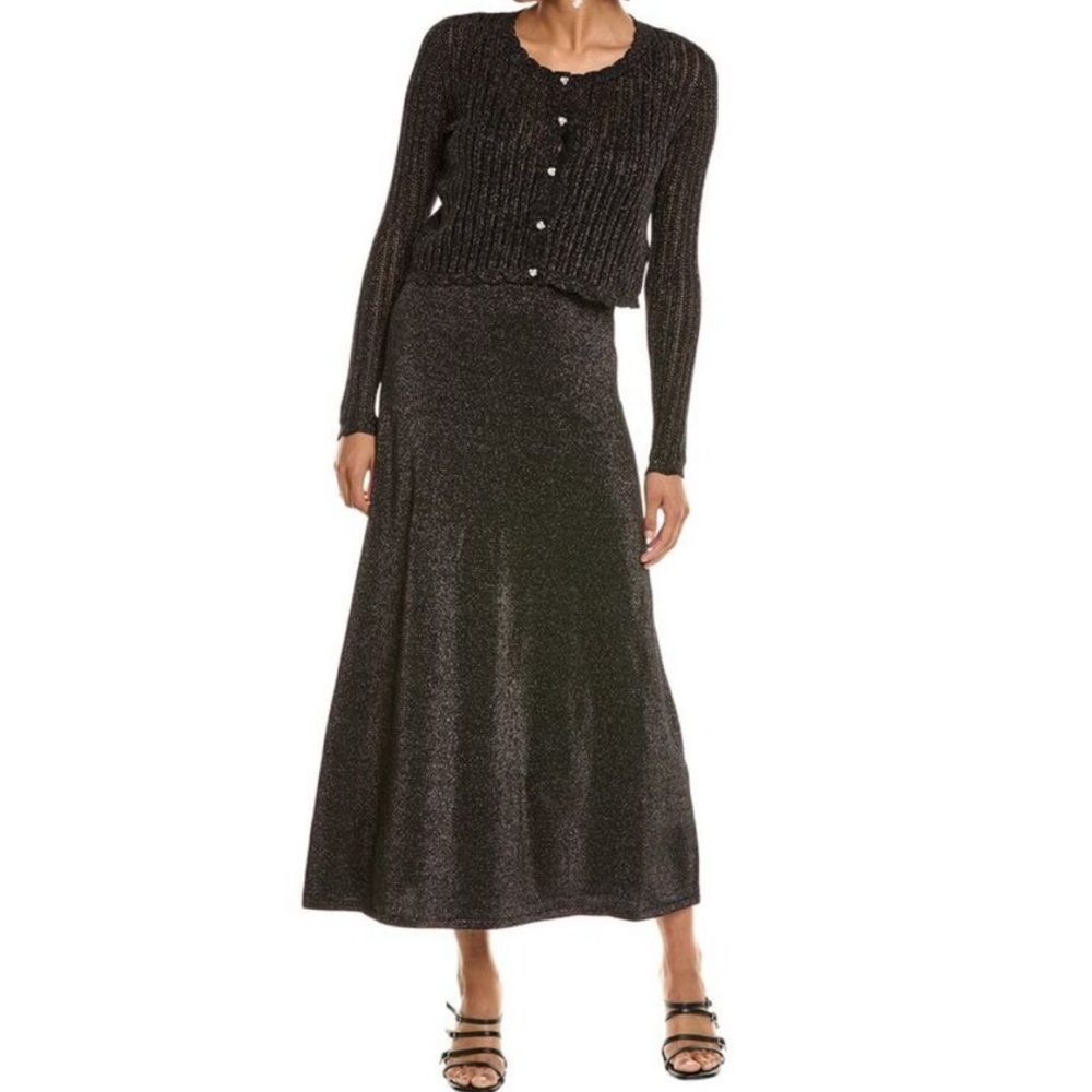 Taylor 2pc Long Dress Set Metallic Evening Ribbed Knit  & Cardigan Sweater • NWT